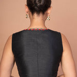 Black Raw silk Blouse With Deep V Neckline with Red And Gold Embroidered Work
 img 4