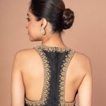 Black Raw Silk Blouse with Intricate Hand Embroidery on Front & Back - Image 2