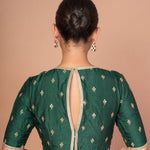 Dark Green Blouse with Golden Floral Embroidery and Boat Neckline image-3
