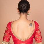 Designer Red Banarasi Blouse Featuring Embroidered Border & Stylish Back Cut-Out - image 5
