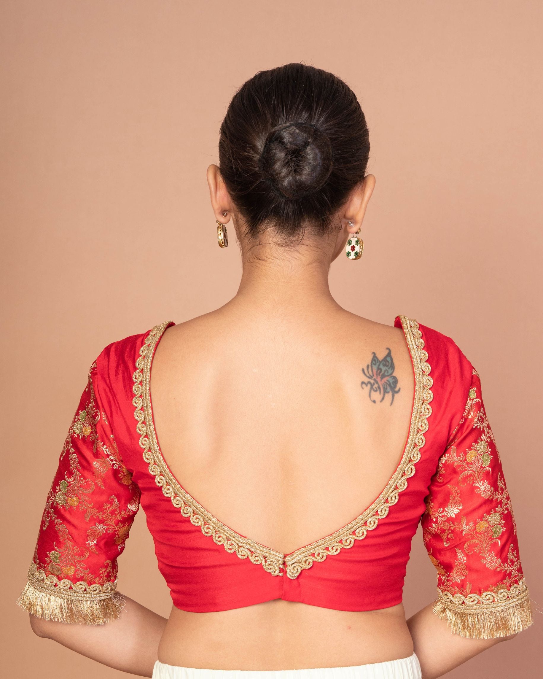Designer Red Banarasi Blouse Featuring Embroidered Border & Stylish Back Cut-Out - image 5