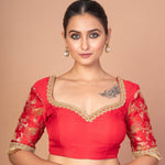 Designer Red Banarasi Blouse Featuring Embroidered Border & Stylish Back Cut-Out - image 4