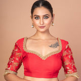 Designer Red Banarasi Blouse Featuring Embroidered Border & Stylish Back Cut-Out - image 4
