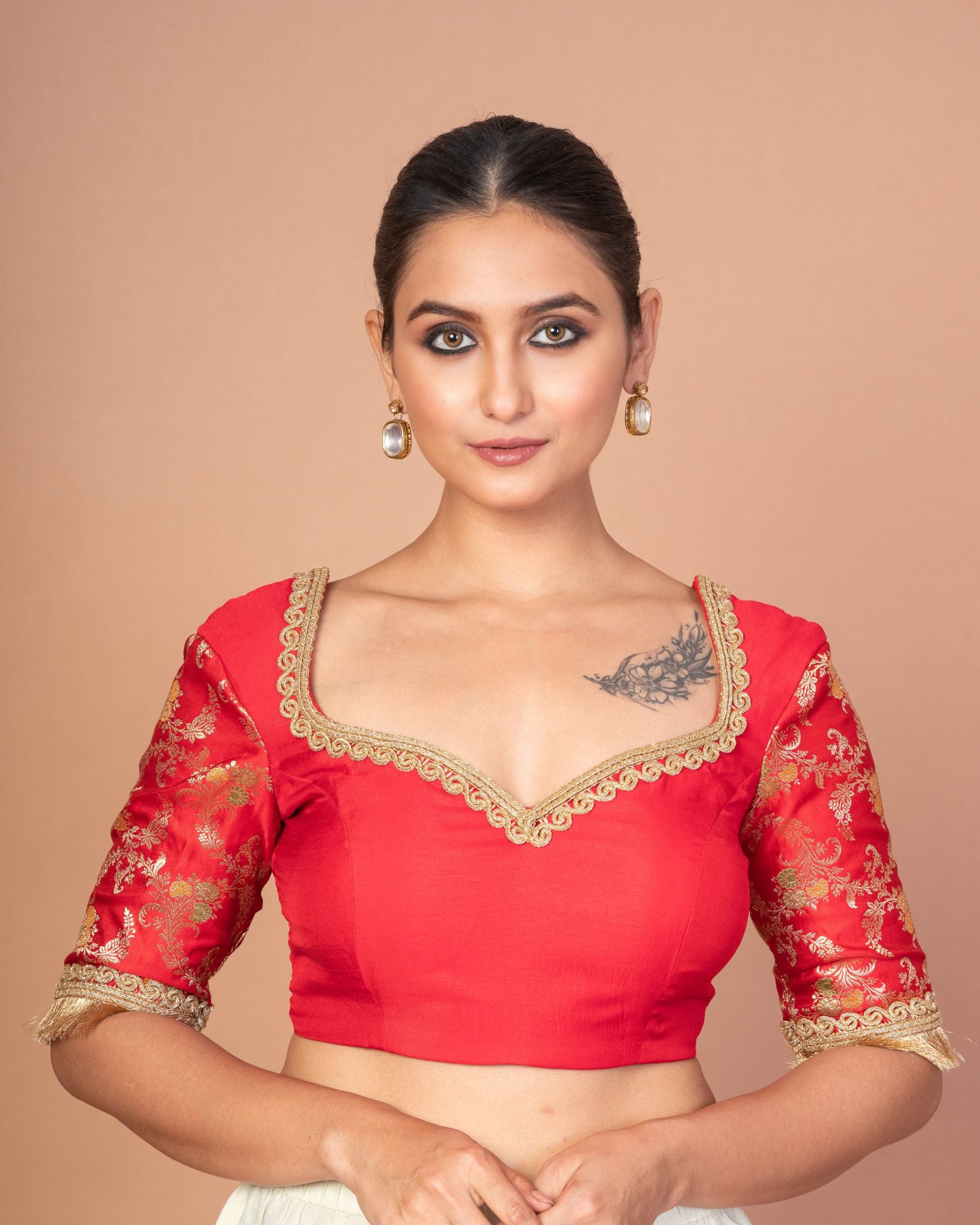 Designer Red Banarasi Blouse Featuring Embroidered Border & Stylish Back Cut-Out - image 4