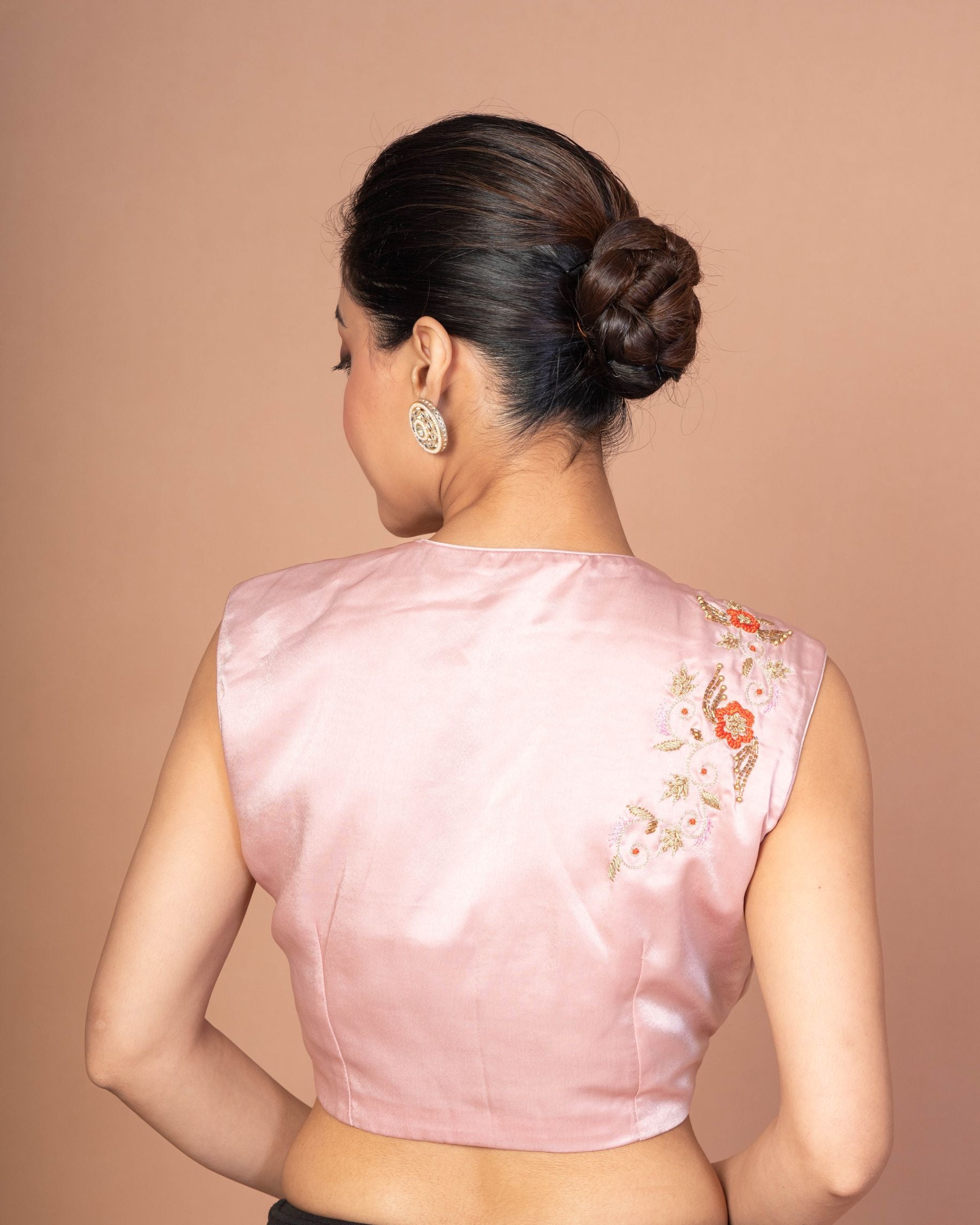  Light Pink Sleeveless Blouse with Floral Hand Embroired Thread Work image 4