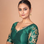  Dark Green Silk Blouse with Hand-Embroidered Elbow Sleeves & Border
image-3