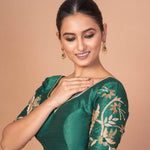  Dark Green Silk Blouse with Hand-Embroidered Elbow Sleeves & Border
image-2