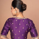 Purple Raw Silk Hand Embroidered Blouse with V Neckline and Elbow Sleeves image 1