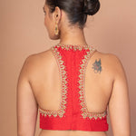 Red Hand Embroidered Blouse with Moderen Front and Back cutout image 4
