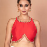 Red Hand Embroidered Blouse with Moderen Front and Back cutout image 1