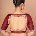 Maroon Hand Embroidered Boat Neck Silk Blouse with Square Back Cutout image 4