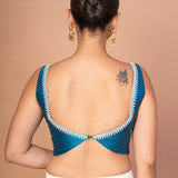  Blue Raw Silk Plunging Sweetheart Neckline With Back Deep Cut-Out image 4