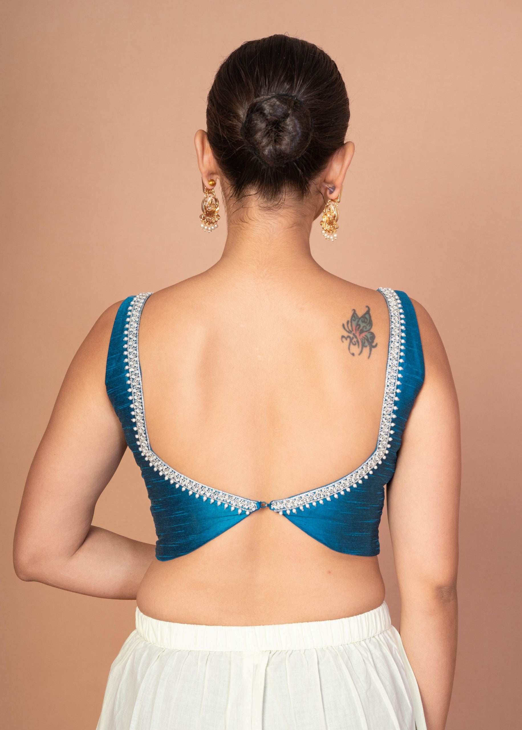  Blue Raw Silk Plunging Sweetheart Neckline With Back Deep Cut-Out image 4