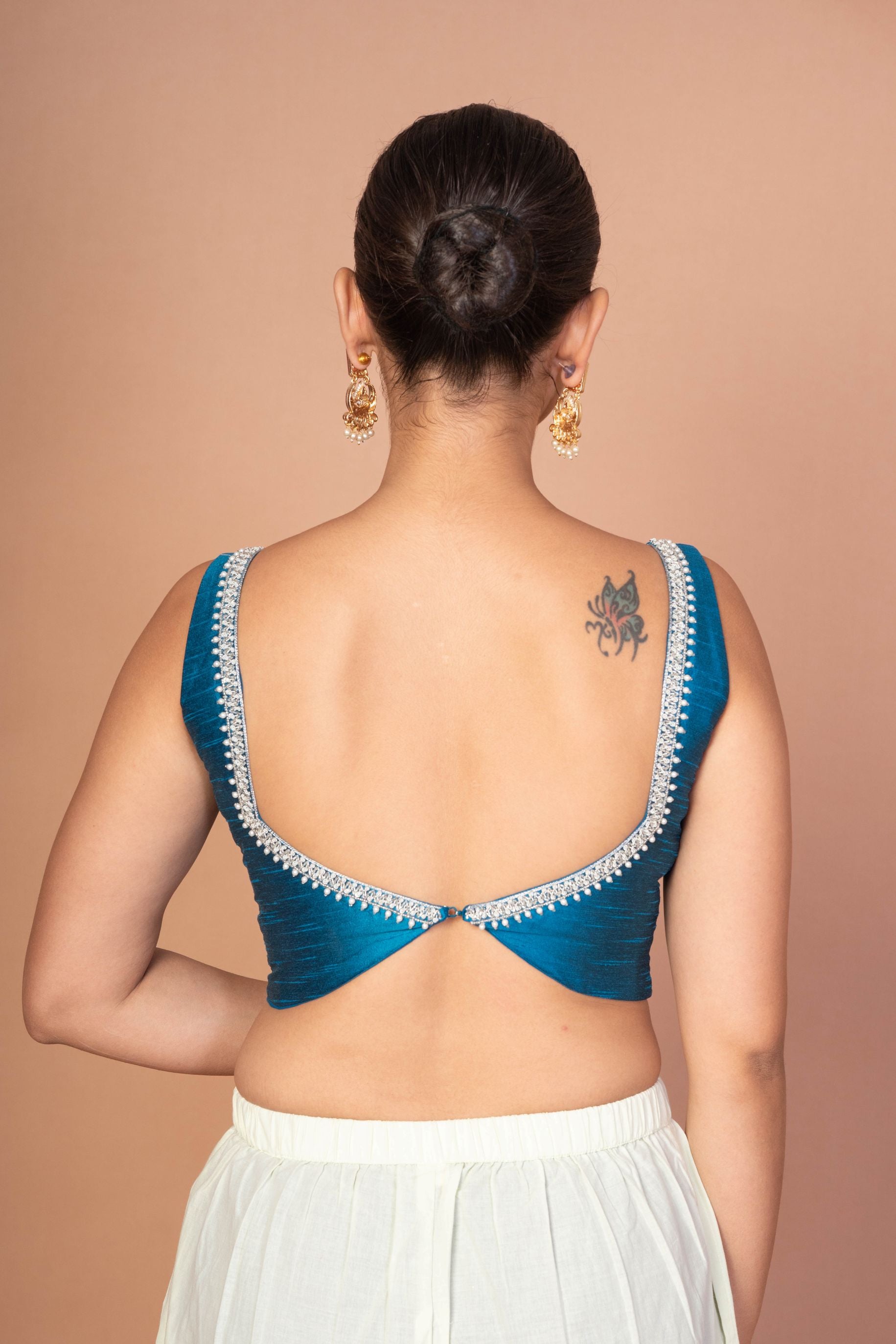  Blue Raw Silk Plunging Sweetheart Neckline With Back Deep Cut-Out image 4