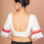 White and Red Jamdani Blouse with Lace Border with Sweet heart Neckline
image 4