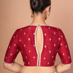 Marron Raw silk floral  Embroidered Boat Neck Blouse with Golden Border
image 4