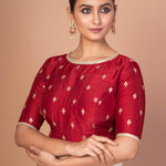 Marron Raw silk floral  Embroidered Boat Neck Blouse with Golden Border
image 3