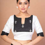 Black and White Designer Cotton Silk Blouse with Elbow Sleeves image 1