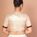 Blue and Golden Designer Blouse with Elbow Sleeves with Back Closer - Anvi Couture