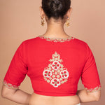 Red Hand-Embroidered Blouse with Round Neck and Back Closure
img 4