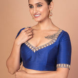 Blue Hand-Embroidered Blouse with Round Neck and Back Closure
image 2