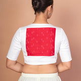 Red & White Embroidered Designer Blouse with V-Neck, Elbow Sleeves & Back Closure - image 4