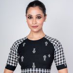 Black Cotton Handloom Blouse with Close Neck Back Closure - Anvi Couture