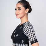 Black Cotton Handloom Blouse with Close Neck Back Closure - Anvi Couture