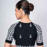 Black Cotton Handloom Blouse with Close Neck Back Closure - Anvi Couture