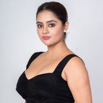 Black Satin Silk Sweetheart Neckline Sleeveless Blouse - Anvi Couture