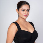 Black Satin Silk Sweetheart Neckline Sleeveless Blouse - Anvi Couture