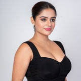 Black Satin Silk Sweetheart Neckline Sleeveless Blouse - Anvi Couture