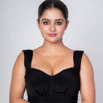 Black Satin Silk Sweetheart Neckline Sleeveless Blouse - Anvi Couture