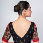 Black and Red Ajrakh Boat Neck Blouse with Elbow Sleeves - Anvi Couture