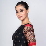 Black and Red Ajrakh Boat Neck Blouse with Elbow Sleeves - Anvi Couture
