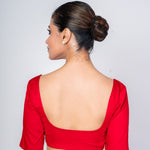 Red Cotton Silk Square Neck Elbow Sleeves Blouse - Anvi Couture