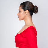 Red Cotton Silk Square Neck Elbow Sleeves Blouse - Anvi Couture