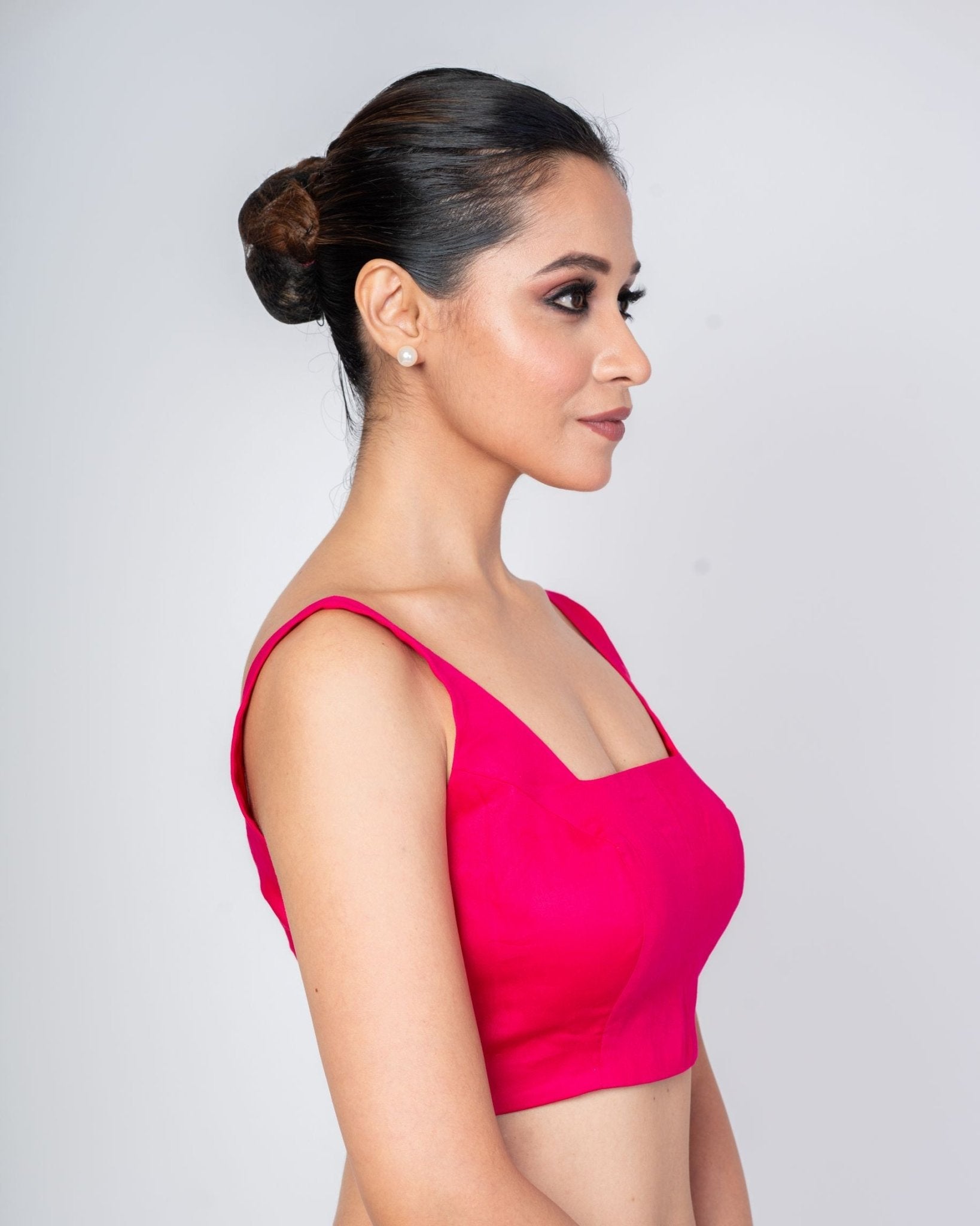 Pink Cotton Silk Square Neck Sleeveless Blouse with Deep V Backcut Out - Anvi Couture