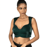 Dark Green Queen Anne Sleeveless Blouse in Silk Organza - Anvi Couture