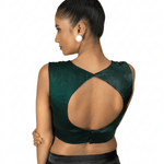 Dark Green Queen Anne Sleeveless Blouse in Silk Organza - Anvi Couture