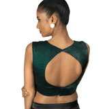 Dark Green Queen Anne Sleeveless Blouse in Silk Organza - Anvi Couture