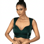 Dark Green Queen Anne Sleeveless Blouse in Silk Organza - Anvi Couture