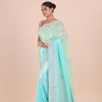 Firozi Blue Colour Ombre Cutdana Embroidered Designer Saree Side View