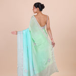 Firozi Blue Colour Ombre Cutdana Embroidered Designer Saree Back View