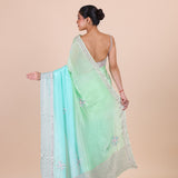 Firozi Blue Colour Ombre Cutdana Embroidered Designer Saree Back View