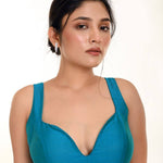 Firozi Blue Sleeveless Blouse in Raw Silk With Sweetheart Neckline - Anvi Couture