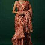  Printed Organza Saree with Hand Embroidered Stitched Blouse 