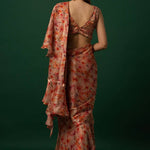 Floral Printed Organza Saree with  Embroidered Stitched Blouse 