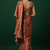 Floral Printed Organza Saree with  Embroidered Stitched Blouse 