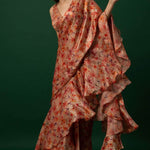 Floral Printed Organza Saree with Hand Embroidered Stitched Blouse 